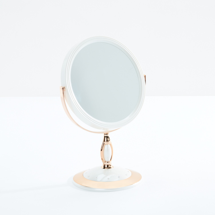 Embellished Round Vanity Mirror, Round Vanity Mirror On Stand
