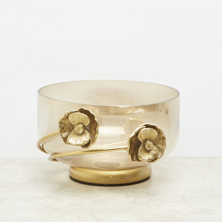 Floral Embellished Decorative Bowl 16x23 Cms Gold