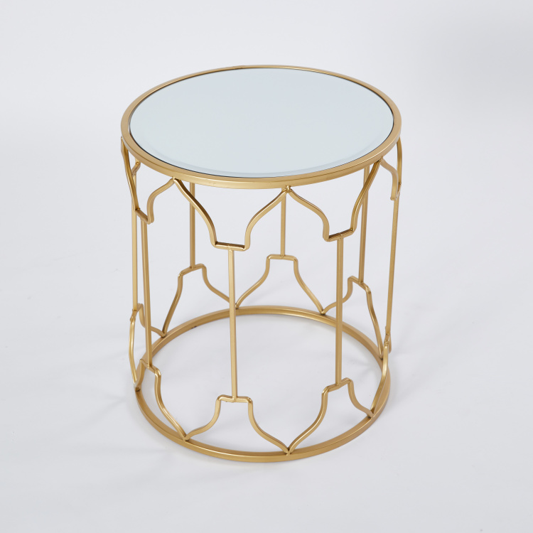Metallic Accent Table With Round, Round Mirrored Accent Table