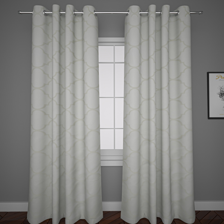 2 Piecce Jacquard Curtain Set With, Design Decor Curtains Aberdeen White