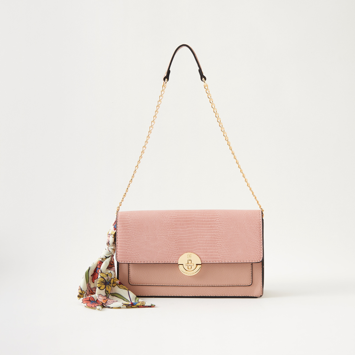 Bessie London Textured Crossbody Bag with Chain Strap and Button Closure